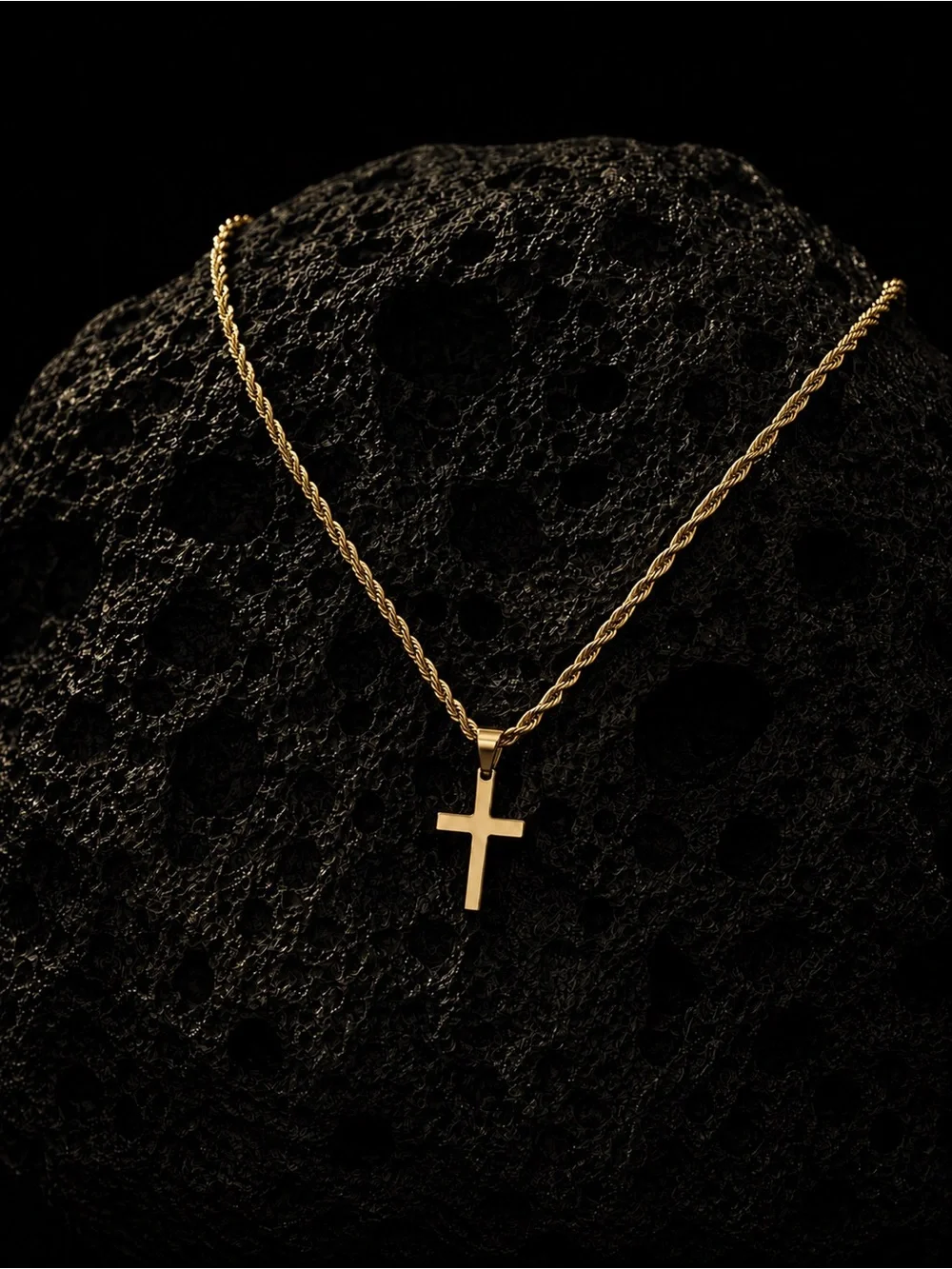 18K Gold Plated Men's Cross Necklace, Stainless Steel Rope Chain, 21in Religious